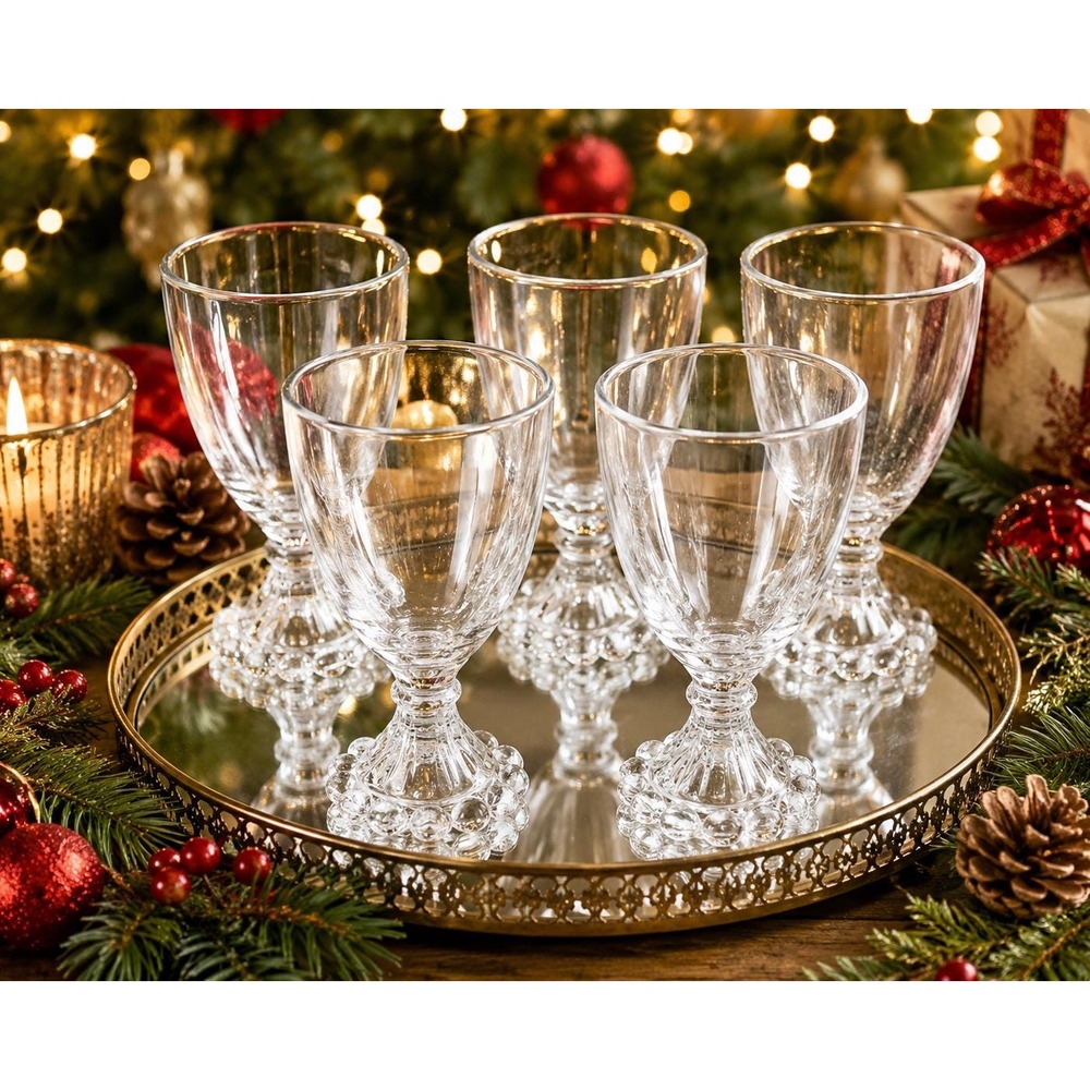 Anchor Hocking Berwick Boopie Water Goblet Glasses Set 5 Vintage Bubble Stem 5"